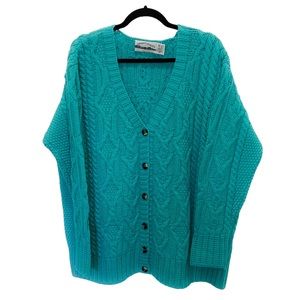 Aran Crafts Ireland 100% Merino Wool Green Cardigan Sweater Size XXL